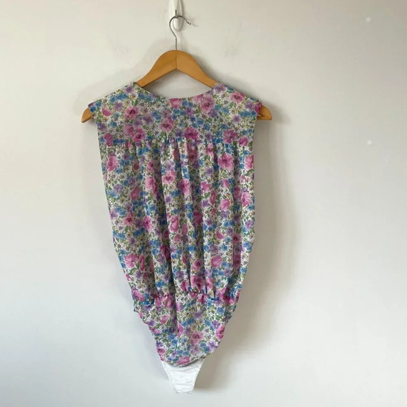 Zara Watercolor Floral Draped Deep V Neck Plunge Bodysuit Sz Small - Picture 9 of 10